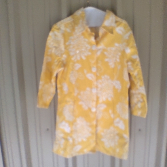 Women's Candy Couture Mustard Yellow Floral Sequins Jacket Size Large Bohemian - Picture 1 of 5